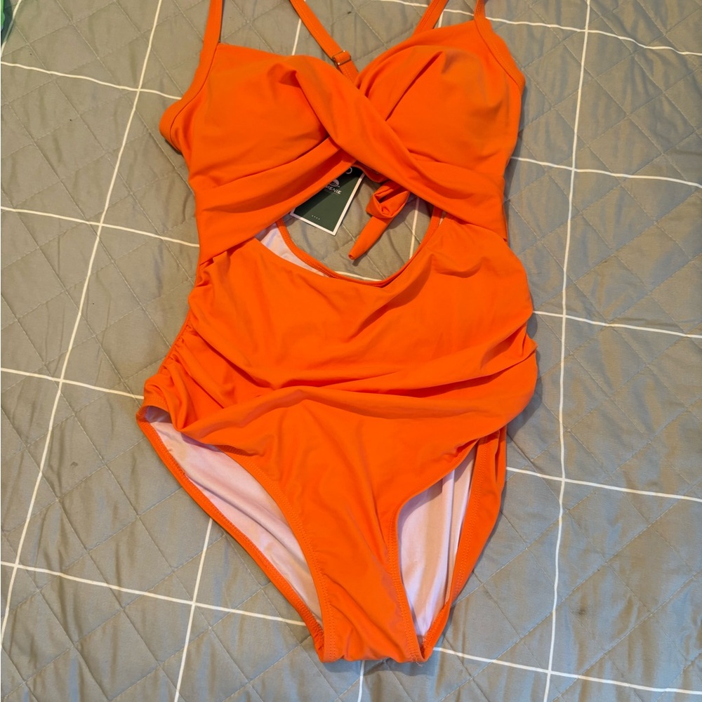 Vibrant Orange Twist-Front One Piece Swimsuit